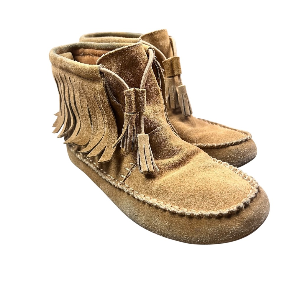 Lucky Brand Womens Tan Suede Fringe Moccasin Booties Tassel Ankle Boots Size 6
